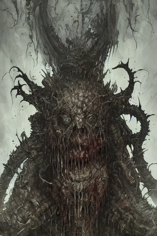 Image similar to portrait of nurgle the unclean by hr giger, greg rutkowski and wayne barlowe as a diablo, resident evil, dark souls, bloodborne monster