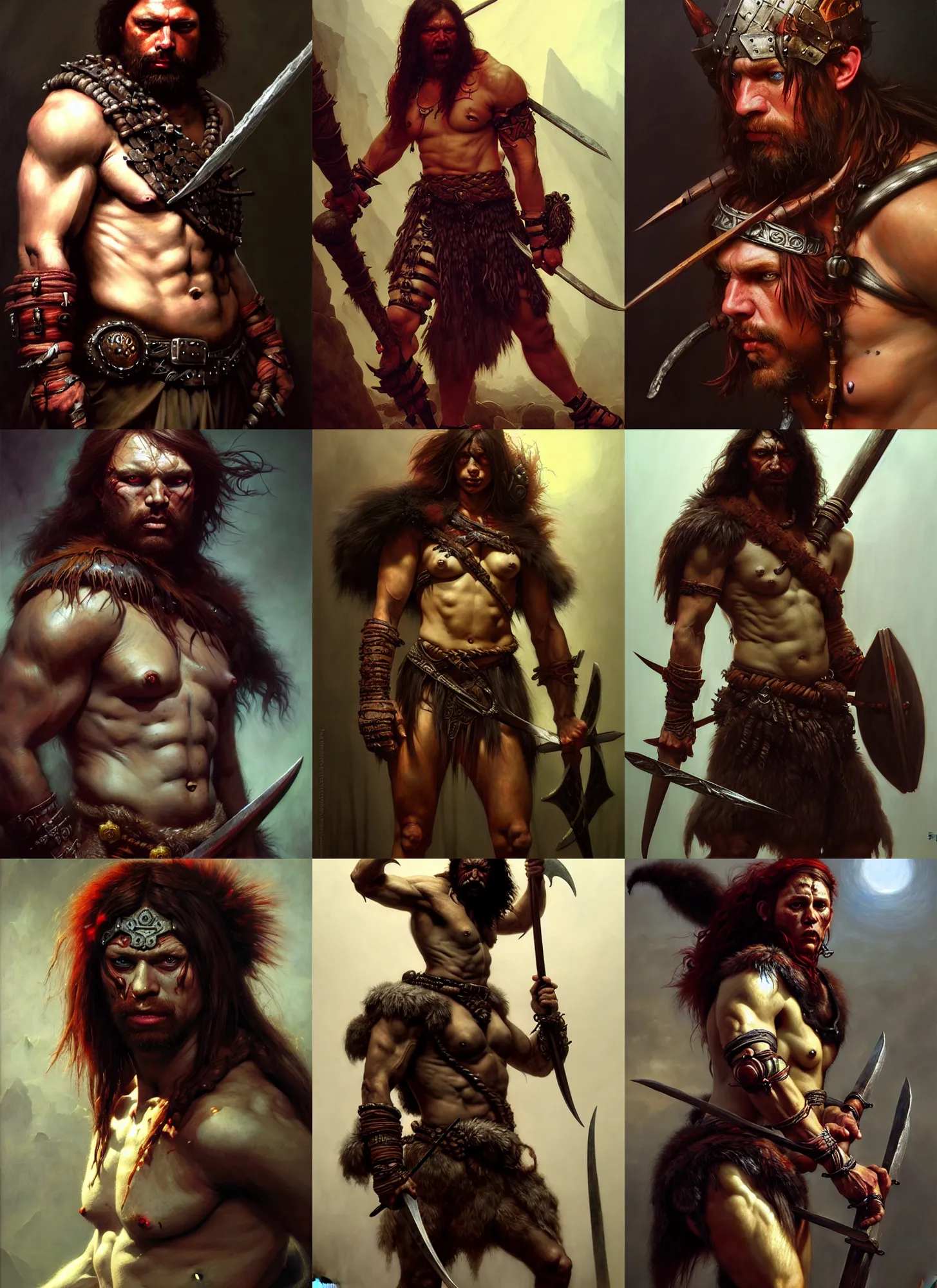 Prompt: barbarian, savage, full body, hyper realistic, extremely detailed, dnd character art portrait, dark fantasy art, intricate fantasy painting, dramatic lighting, vivid colors, deviant art, artstation, by edgar maxence and caravaggio and michael whelan and delacroix.