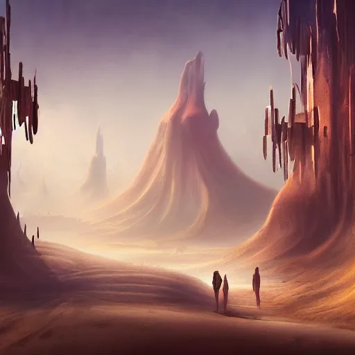 Image similar to a weird surreal and mystical city in the desert, fantasy concept art, matte painting, very detailed, trending on artstation, cinematic lighting