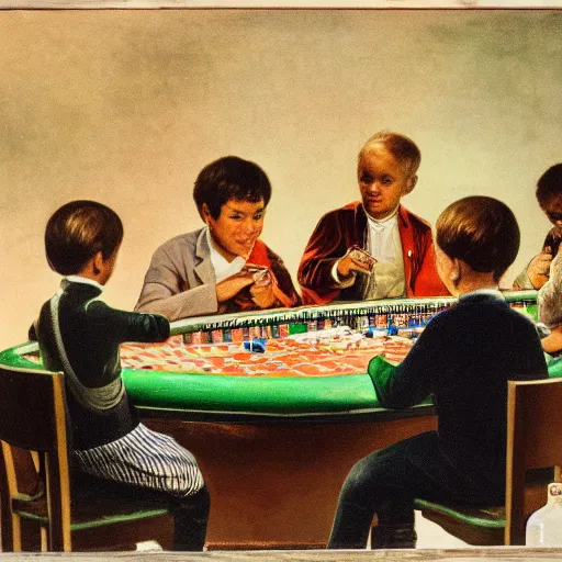 Image similar to children drinking beer at a poker table