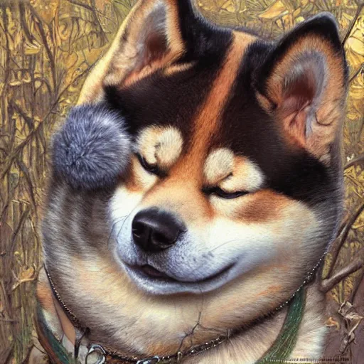 Image similar to Crying sad Shiba Inu, art by Donato Giancola and Bayard Wu, digital art, trending on artstation