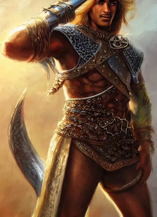 Image similar to arabian human male, ultra detailed fantasy, dndbeyond, bright, colourful, realistic, dnd character portrait, full body, pathfinder, pinterest, art by ralph horsley, dnd, rpg, lotr game design fanart by concept art, behance hd, artstation, deviantart, hdr render in unreal engine 5