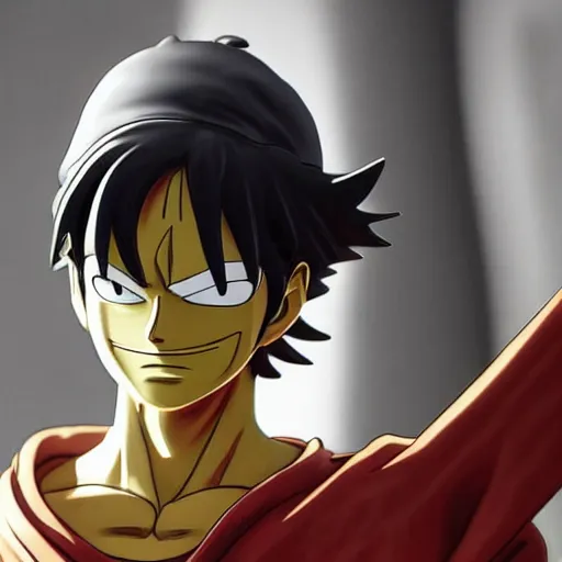 Image similar to Luffy as a Marble Statue, epic detail, photorealistic, sharp focus, anime style