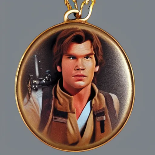 Prompt: an inlayed jewelry portrait of Han Solo