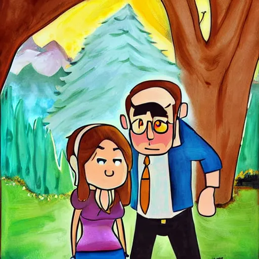 Image similar to beautiful painting, wedding couple as gravity falls, by alex hirsch
