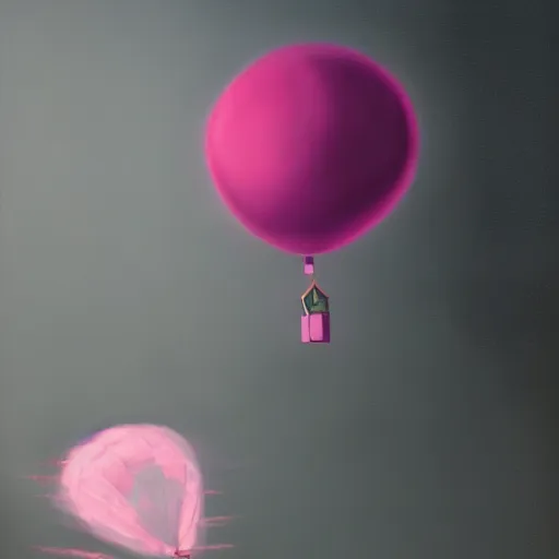 Prompt: pink balloon floating in a black palace, ultradetailed, artstation, oil Painting