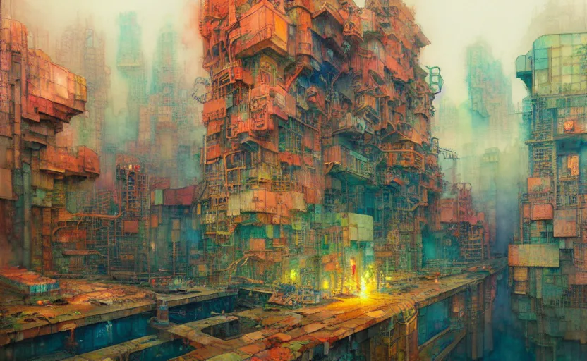 Image similar to industrial complex, fantasy. intricate, amazing composition, colorful watercolor, by ruan jia, by maxfield parrish, by marc simonetti, by hikari shimoda, by robert hubert, by zhang kechun, illustration, gloomy