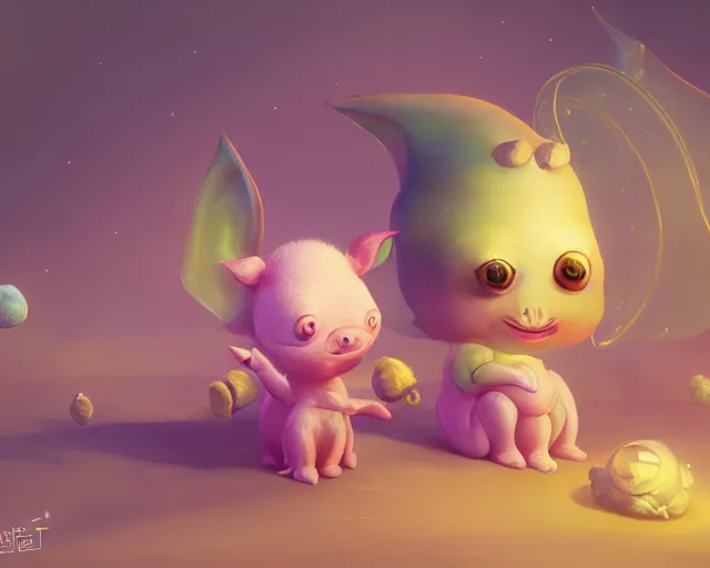 Image similar to 3D Fantasy Cute and adorable space piglet , huge adorable eyes, bright stars, Smooth 3D Illustration, soft render, Servando Lupini, Daniil Kudriavtsev, handpaint texture, Blender, 3DCoat