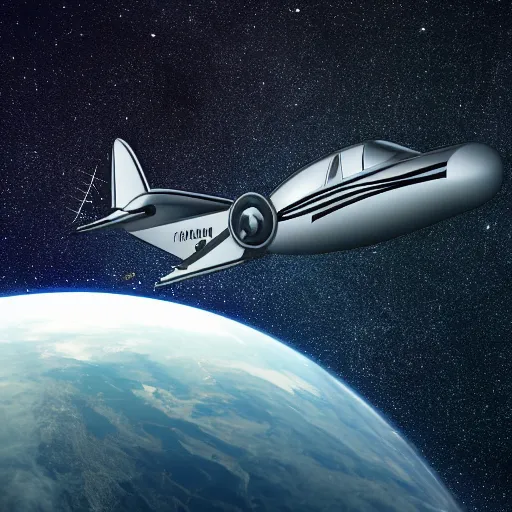 Prompt: shiny 50s bimotor plane flying in space, stars in the background, 4k high resolution photography, intricate details, award winning space photography