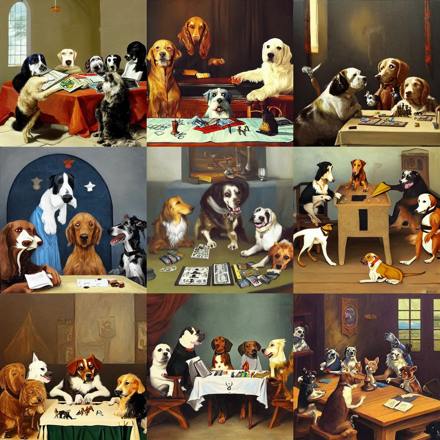 Prompt: “Dogs Playing D&D, painting by Cassius Marcellus Coolidge”