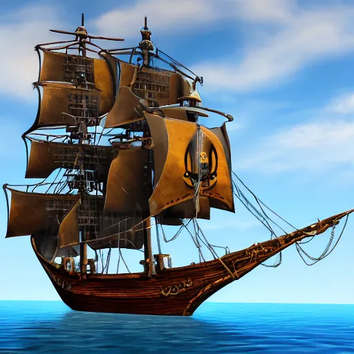Prompt: 1 9 9 0 s cgi rendering of a pirate ship, high quality, high resolution