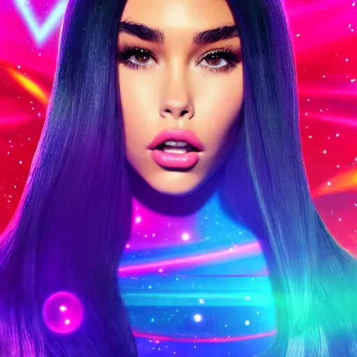 Image similar to madison beer a an intergalactic popstar dancing on a planet, render, blender render, unity render, 4 k wallpaper, art station trending, artstation 4 k coherent, coherent, 4 k, detailed, hyperdetailed, artifact - free, completely coherent, sharp, madison beer