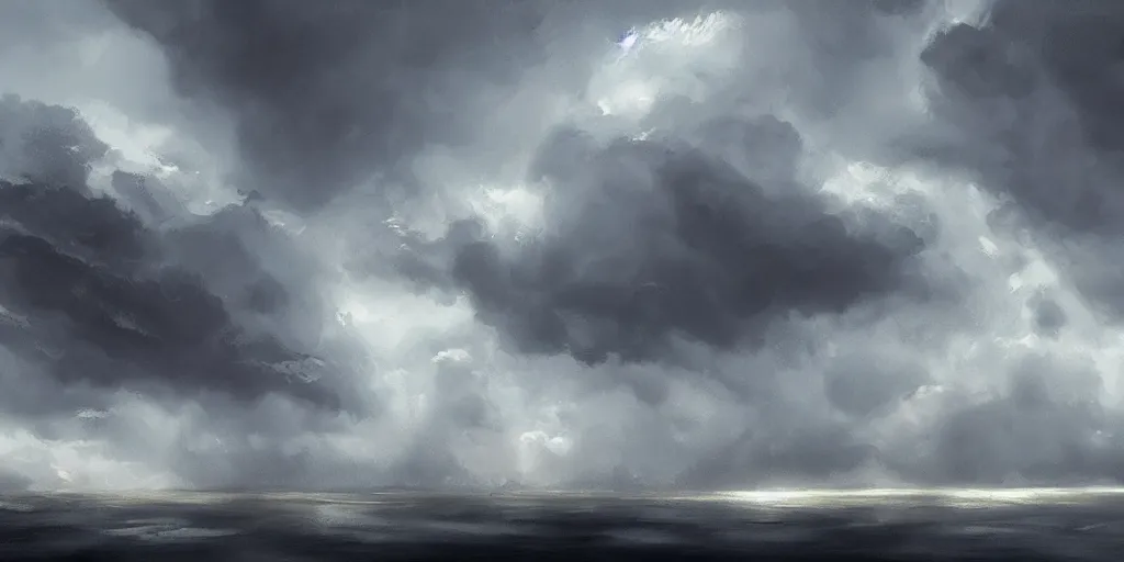 Image similar to stormy illustrated clouds, concept art, painted by james paick