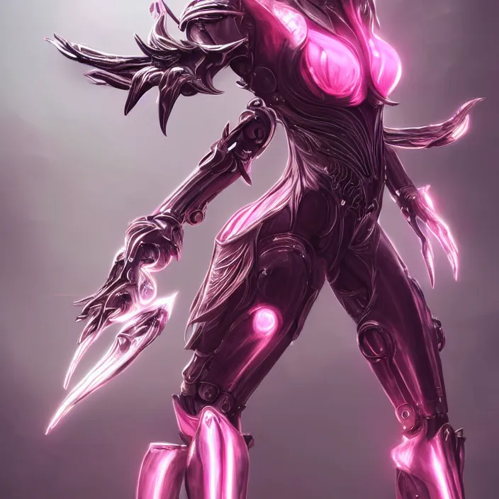 Image similar to highly detailed exquisite fanart, of a beautiful female warframe, but as an anthropomorphic robot dragon, shiny white silver armor engraved, Fuchsia skin beneath the armor, sharp claws, long tail, robot dragon hands and feet, elegant pose, close-up shot, full body shot, epic cinematic shot, professional digital art, high end digital art, singular, realistic, DeviantArt, artstation, Furaffinity, 8k HD render