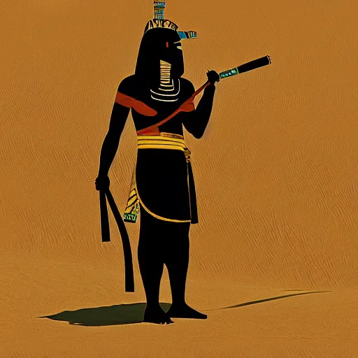Image similar to egyptian samurai, standing in desert, hieroglyphics