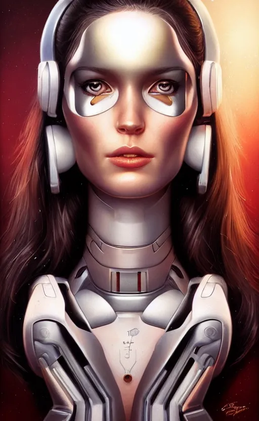 Image similar to female cyborg portrait, Pixar style by Tristan Eaton_Stanley Artgerm and Tom Bagshaw