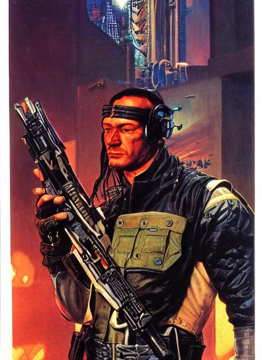 Image similar to cyberpunk mercenary. portrait by clyde caldwell and jean giraud and anton otto fischer and john philip falter and will eisner and gil elvgren