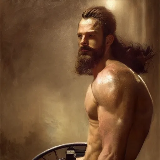 Prompt: handsome portrait of a wheelchair guy fitness posing, radiant light, caustics, heroic, smooth, one legged amputee,, by gaston bussiere, bayard wu, greg rutkowski, giger, maxim verehin