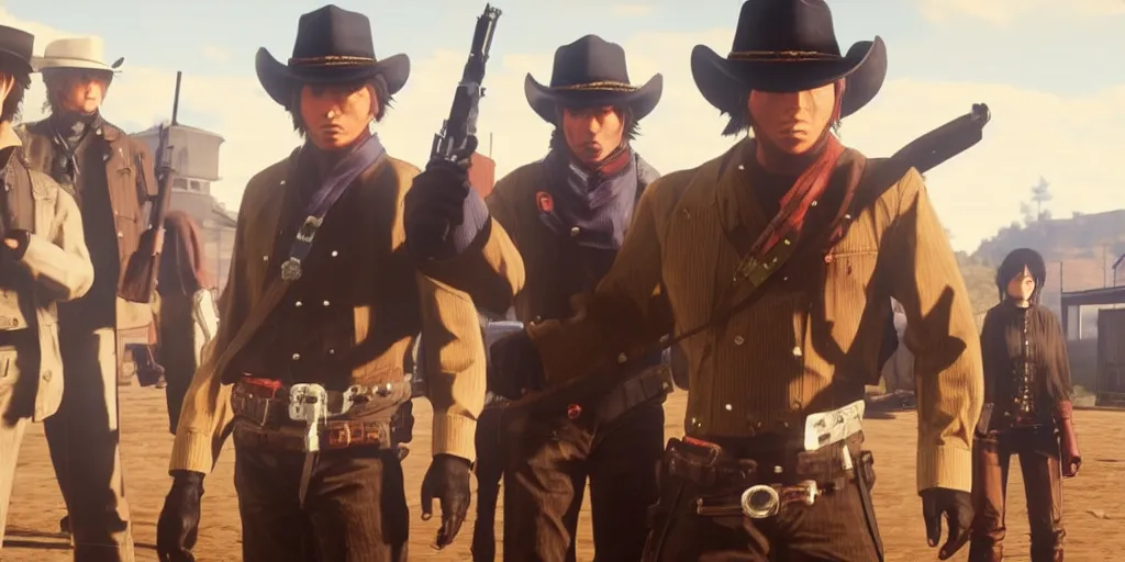 Prompt: cowboy bepop anime science fiction in red dead redemption 2