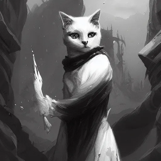 Prompt: black and white cat sorcerer, dnd fantasy digital art by Greg Rutkowski