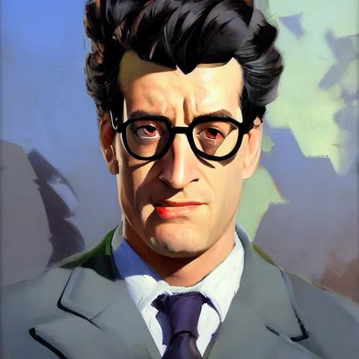 Image similar to greg manchess portrait painting of armored dr. egon spengler as overwatch character, medium shot, asymmetrical, profile picture, organic painting, sunny day, matte painting, bold shapes, hard edges, street art, trending on artstation, by huang guangjian and gil elvgren and sachin teng