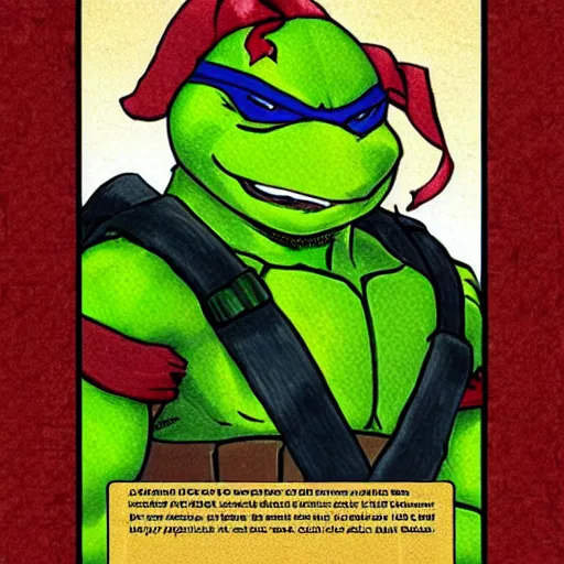 Image similar to Character portrait of Raphael from the Teenage Mutant Ninja Turtles in the style of Suikoden 2