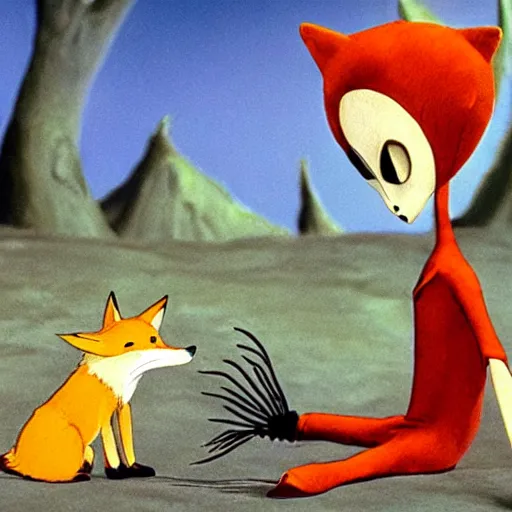 Image similar to the little prince talking to the fox, the nightmare before christmas art style, movie shot