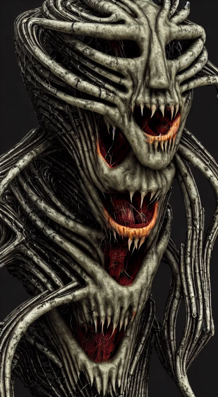 Image similar to gary busey as a monster designed by hr giger, colorful horror video game, sci fi horror,, body horror, unreal engine, octane render, depth of field, cycles render, hd