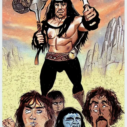 Image similar to conan the barbarian as a school teacher in the style of conan the barbarian by frank frazzetta