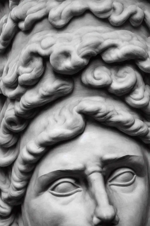 Image similar to Adam, face, closeup, ultra detailed, black granite, Guido Reni style