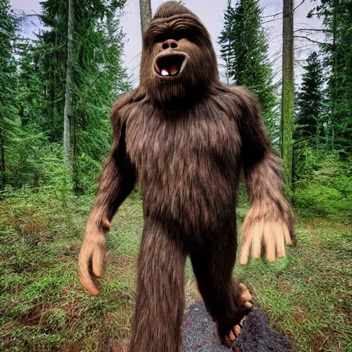 Prompt: bigfoot making a tiktok, the most realistic photograph ever capture