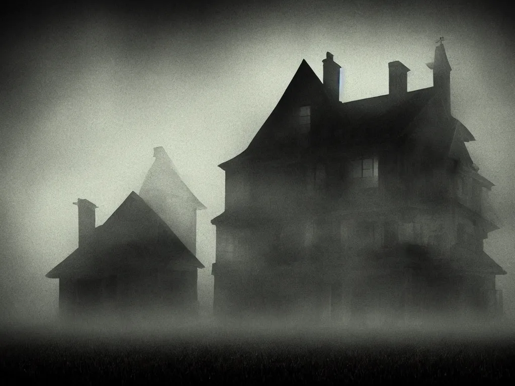 Image similar to a creepy house in the middle of a foggy night, poster art by john carpenter, shutterstock contest winner, gothic art, movie poster, horror film, gothic
