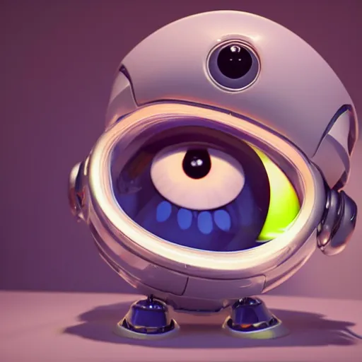 Image similar to a cute friendly robot with big eyes, pixar, 3d, global illumination