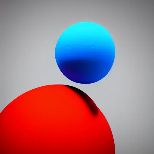 Prompt: 3 d blender render of a blue cone sitting on top of a red cube. a yellow sphere is sitting next to the cube