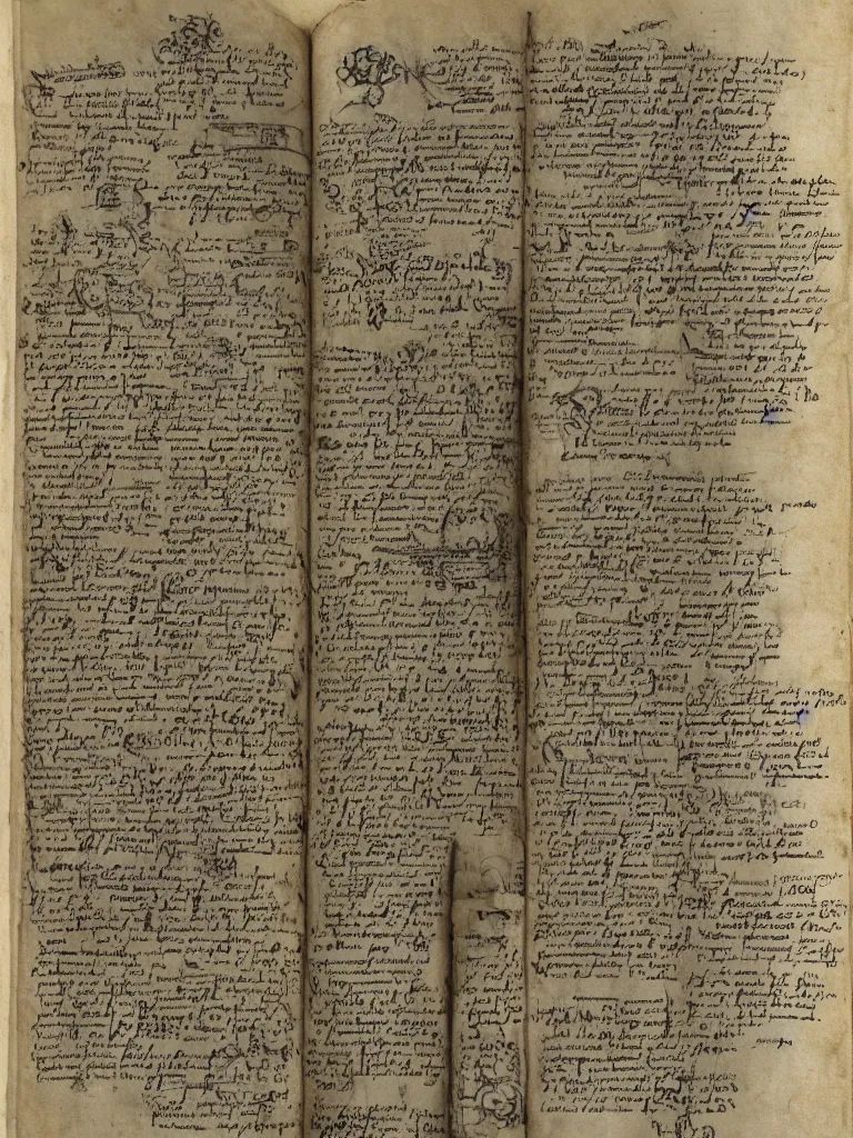 Image similar to a detailed handwritten page from the necronomicon, describing otherwordly beings and incantations