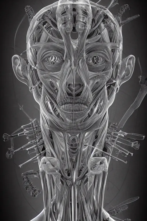 Image similar to symmetry!! optical anatomy concept art, medical anatomy, cybernetic eye, gun metal grey, nano machine, muscular system reference, anatomical art, digital art, in the style of amanda lilleston, luka mivsek, bryan christie, ranjit ghosh, artstation, pinterest, deviantart, photoshop, unreal engine