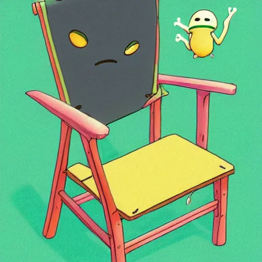 Image similar to cute frog themed chair, anime key art studio ghibli,