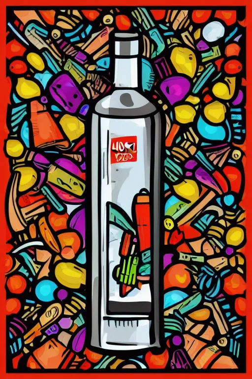 Image similar to Vodka bottle , sticker, colorful, illustration, highly detailed, simple, smooth and clean vector curves, no jagged lines, vector art, smooth