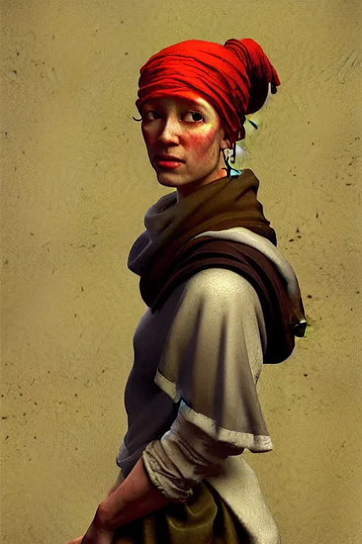 Image similar to full character portrait not the girl with the pearl earring in the style of half - life 2 team fortress 2 scout video game character art character design, painting by gaston bussiere, katsuya terada, nc wyeth, greg rutkowski, craig mullins, vermeer, frank frazetta, mucha, tom of finland, trending on artstation, jeffery catherine jones