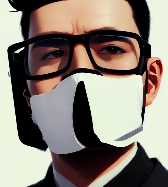 Image similar to a ultradetailed beautiful panting of a stylish man wearing black medical mask, by ilya kuvshinov, greg rutkowski and makoto shinkai, trending on artstation