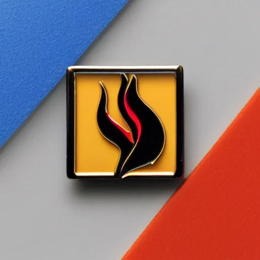 Image similar to a square enamel pin of a fire flames blaze label, smooth curves, behance