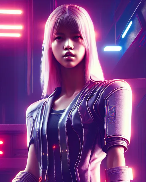 Image similar to beautiful digital painting of lalisa with high detail, ( cyberpunk 2 0 7 7, bladerunner 2 0 4 9 ) 8 k, stunning detail, photo by artgerm, greg rutkowski and alphonse mucha, unreal engine 5, 4 k uhd