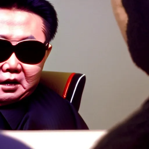 Prompt: movie still of Kim Jong-il wearing a ski mask in the role of Jason Voorhees from Friday the 13th, Cooke Varotal 20-100mm T3.1