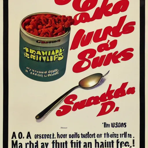 Prompt: an advertisement for a cereal meant to be eaten by snakes circa 1 9 5 0 s, art,