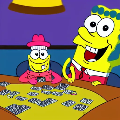 Image similar to spongebob and patrick playing poker at night