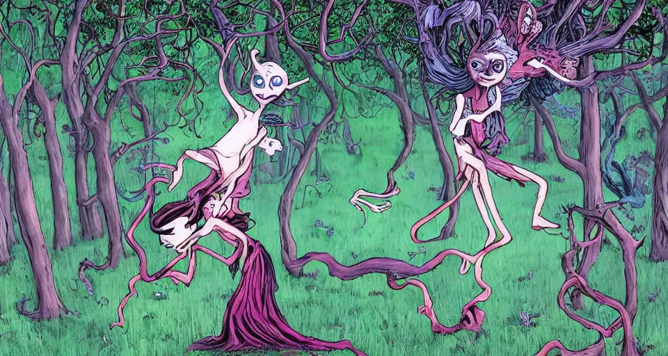 Prompt: Enchanted and magic forest, by alex pardee