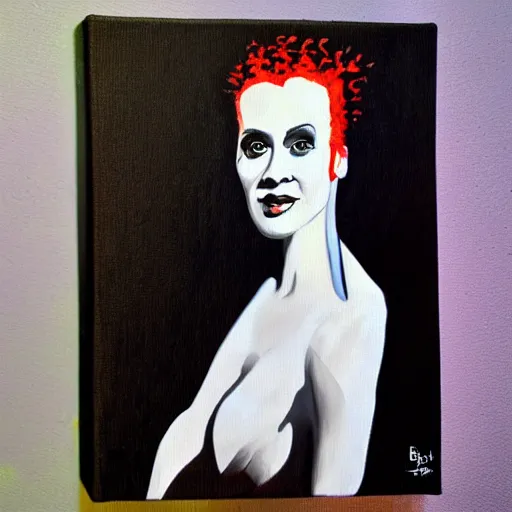 Image similar to Acrylic on canvas portrait of the Bride of Frankenstein