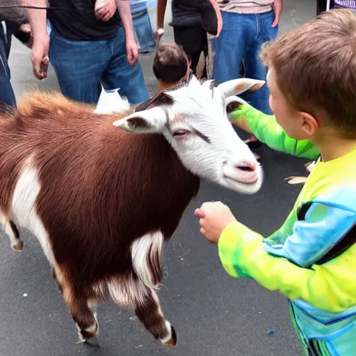 Prompt: gigachad saves a child from a vicious ice - cream wielding goat,