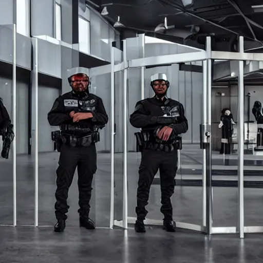 Image similar to a squad of futuristic security in an armory