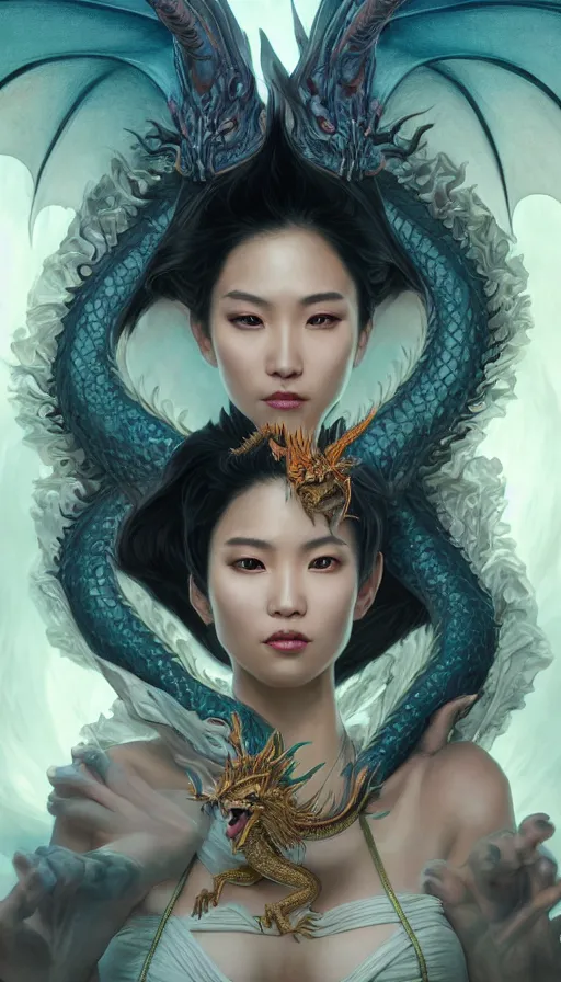 Prompt: dragon queen, captured, perfectly-centered-Portrait of the most beautiful asian woman on the planet, insane, intricate, highly detailed, digital painting, artstation, concept art, smooth, sharp focus, illustration, Unreal Engine 5, 8K, art by artgerm and greg rutkowski and alphonse mucha